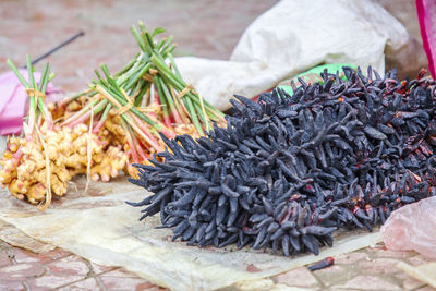 High angle view of vegetables in market