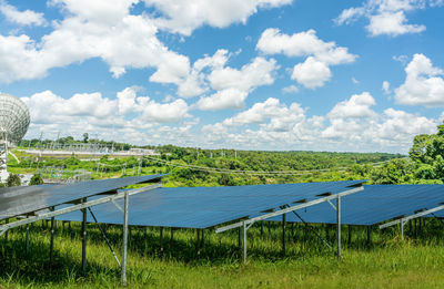 Photovoltaic power station or solar park. pv system. solar farm and green field. solar power 