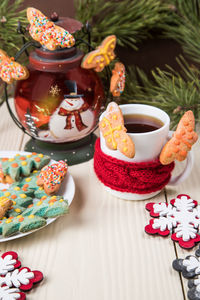 Close-up of cookies served on table