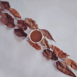 High angle view of coffee on table