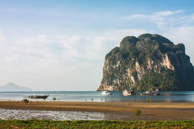 Scenic view of bay against sky