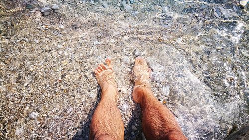 Low section of person on sand at beach