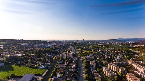 High angle view of city against sky