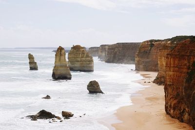 Scenic view of rocks in sea against sky