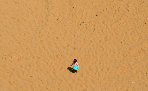 High angle view of man on beach