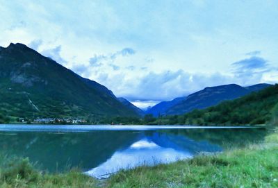 Scenic view of lake and mountains