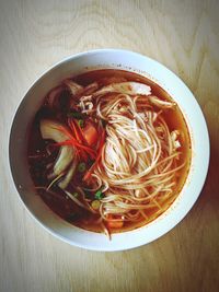 High angle view of soup in bowl