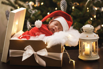 Close-up of christmas decoration on table