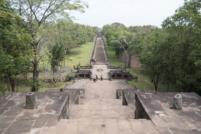 High angle view of staircase and walkway