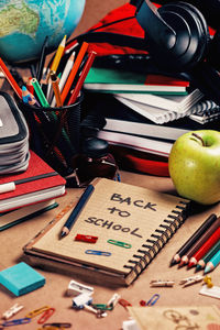 School supplies on table