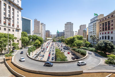 High angle view of buildings in city