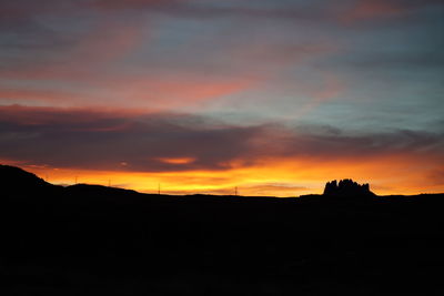 Silhouette of landscape against cloudy sky during sunset