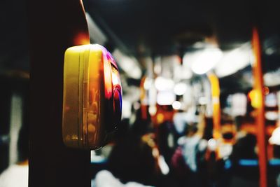 Close-up of illuminated lantern hanging at night