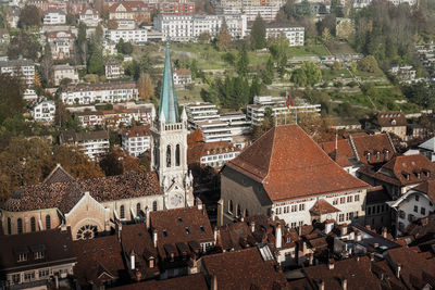 High angle view of buildings in city