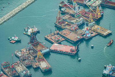 High angle view of boats in sea