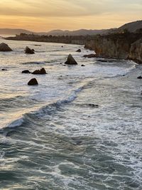 Scenic view of sea against sky during sunset