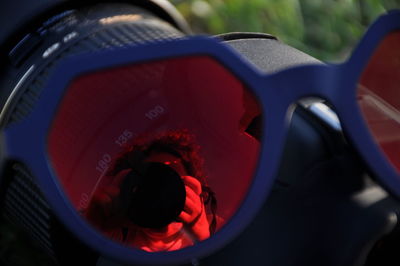 High angle view of camera in car