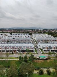 High angle view of buildings against sky