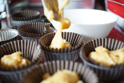 Close-up of cupcakes on table