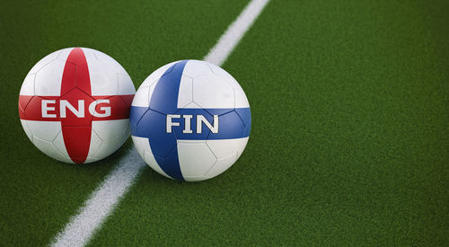 High angle view of soccer ball on field