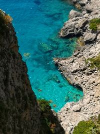 High angle view of rocks on beach