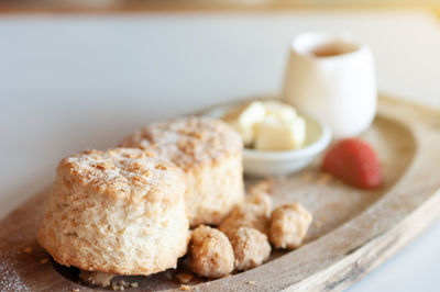 Close-up of cookies in plate on table