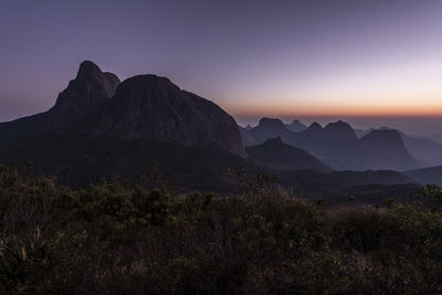 Scenic view of mountains against sky during sunset