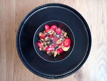 High angle view of breakfast in bowl on table