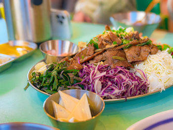 Close-up of food in plate on table