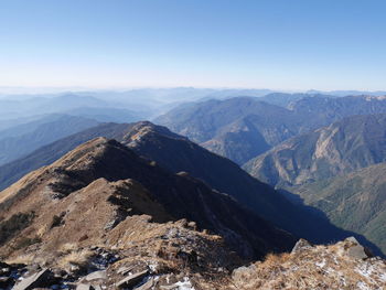 Scenic view of mountains against clear sky