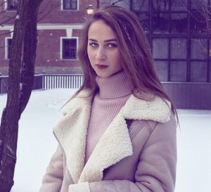 Portrait of woman in snow