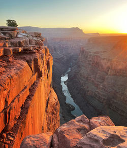 Aerial view of rock formations at sunset