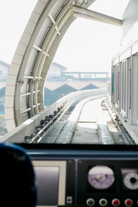 View of city seen through glass window