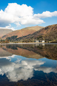 Grasmere lake in the lake district with summer cloud reflections