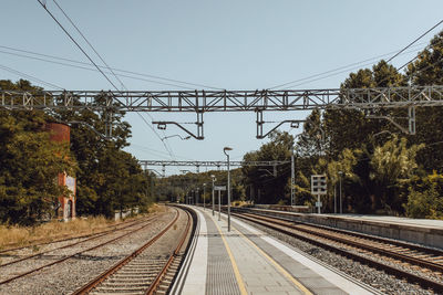 Railroad tracks against clear sky