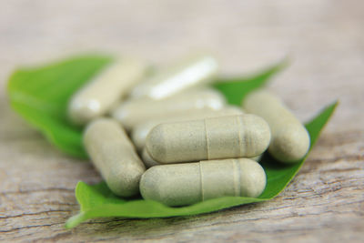 Close-up of pills on table