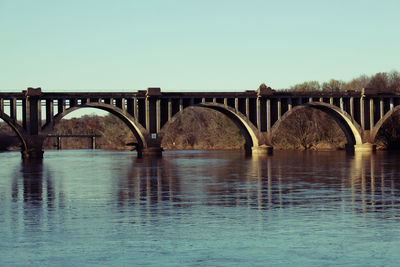 Bridge over river against clear blue sky