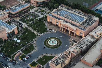 Egypt, cairo, elevated view of circular town square with fountain in center