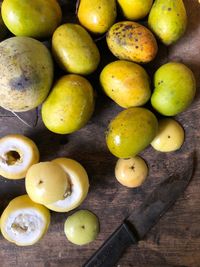 High angle view of fruits on table