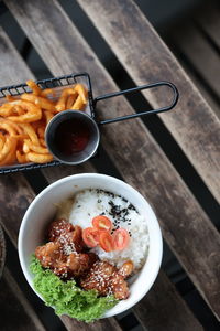 High angle view of food on table