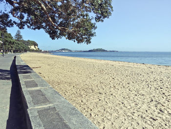 Scenic view of beach against clear sky