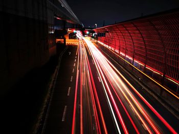 Light trails on road at night