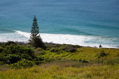 High angle view of beach by sea