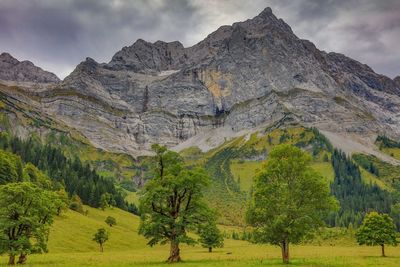 Scenic view of landscape and mountains against sky