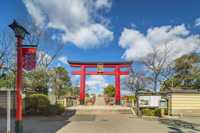 View of gate at entrance of temple