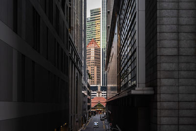 Low angle view of modern buildings in city