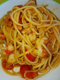 Close-up of noodles served in plate