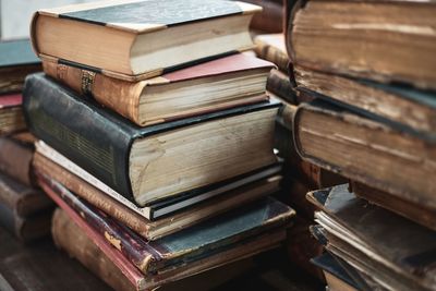 Close-up of books on table