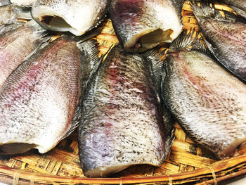 High angle view of fish for sale in market