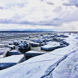 Scenic view of sea against sky during winter